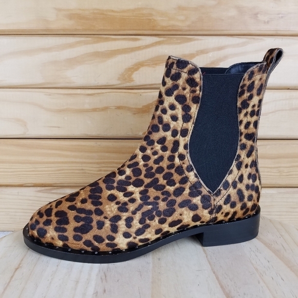 Rebecca Minkoff 7 US Sabeen Too Chelsea Boots Leopard Print Cow Fur Booties NEW - Picture 7 of 12